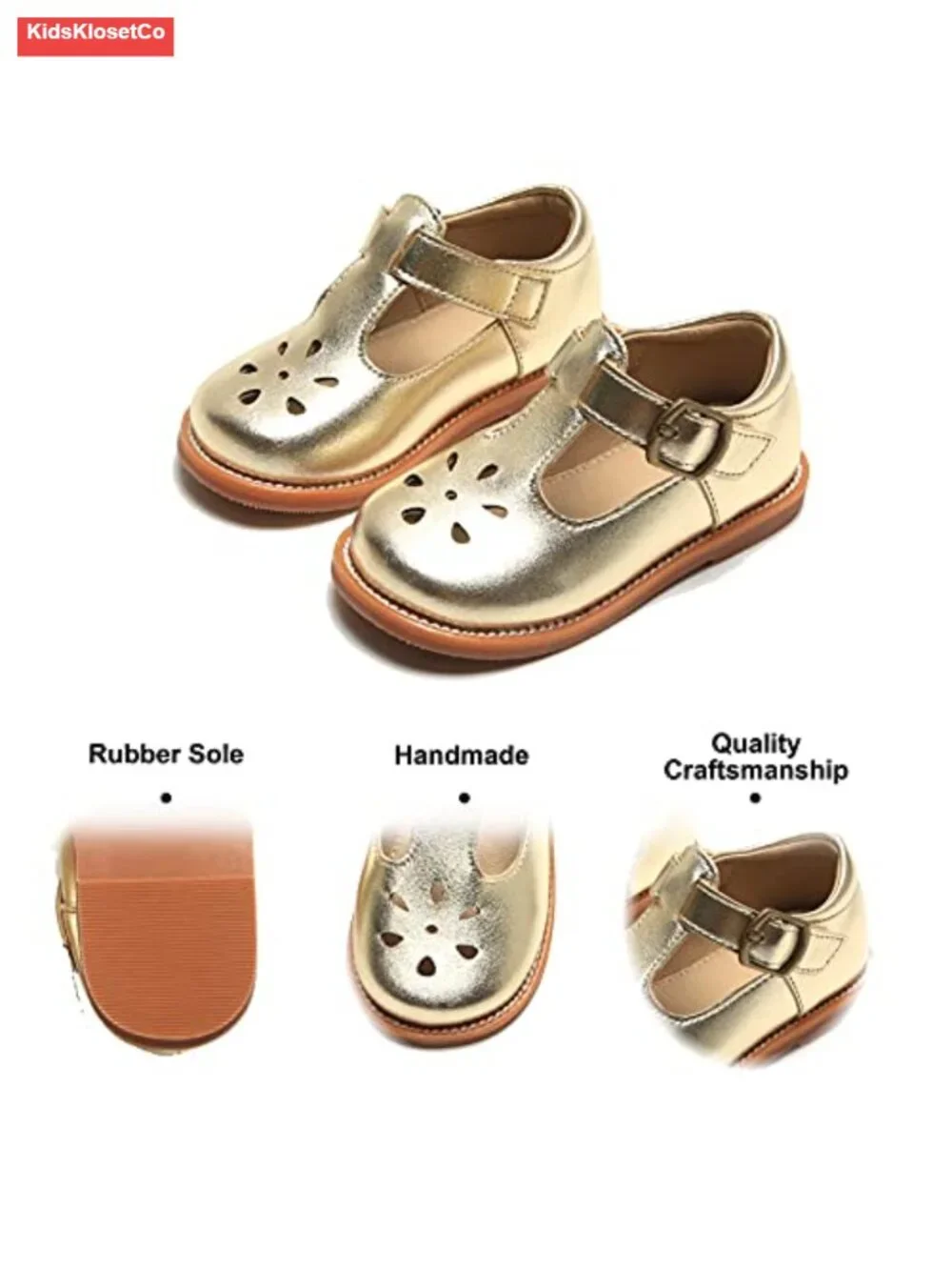 Girls Mary Jane Flats - Soft Cushioned Hook & Loop Dress Shoes